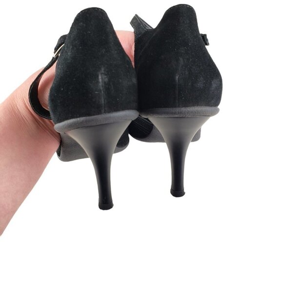 BCBG Max Azria Ankle Strap Heels Black Suede High Mary Jane Shoes Size 10 - Picture 4 of 8